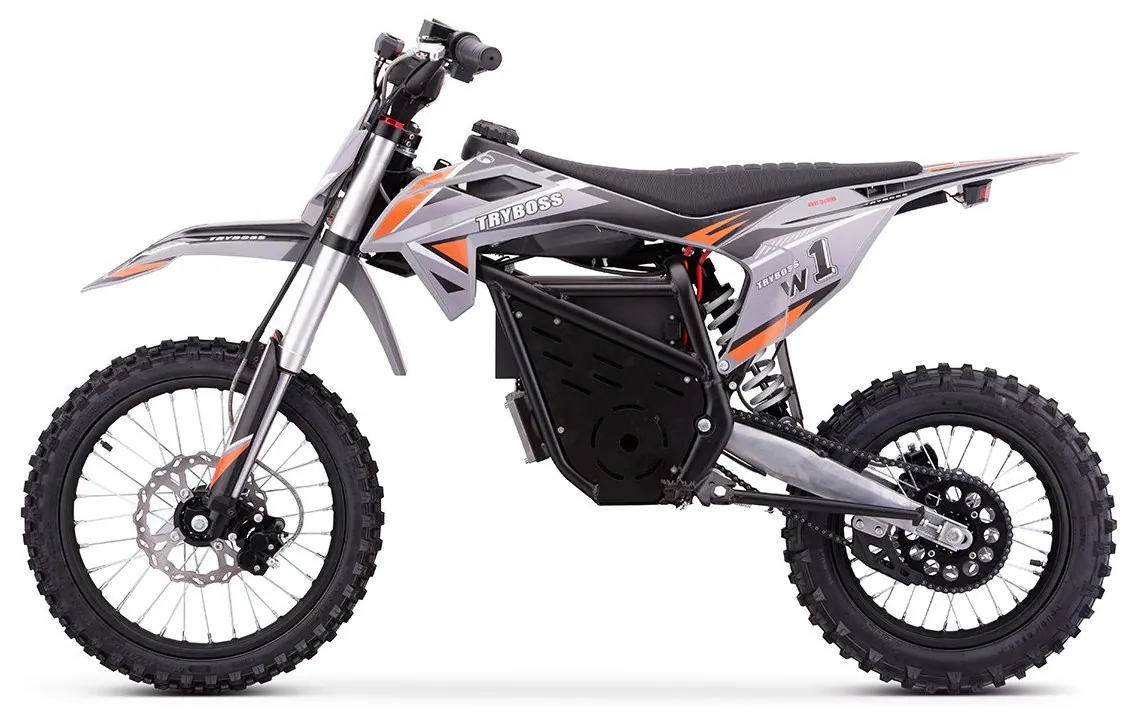 W1 dual-sport adult electric dirt bike, side elevation