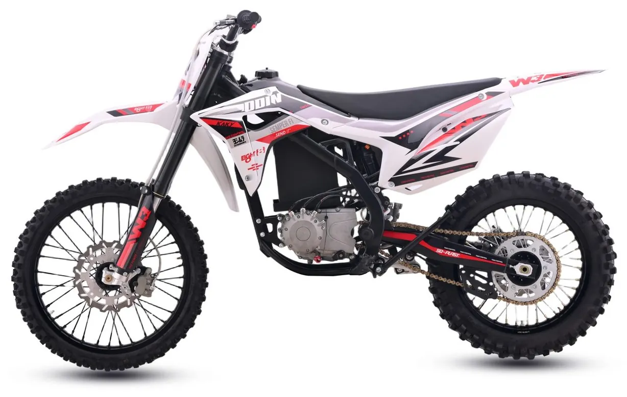 W3 full size electric motocross bike with a 5-speed semi-automatic gearbox, side elevation