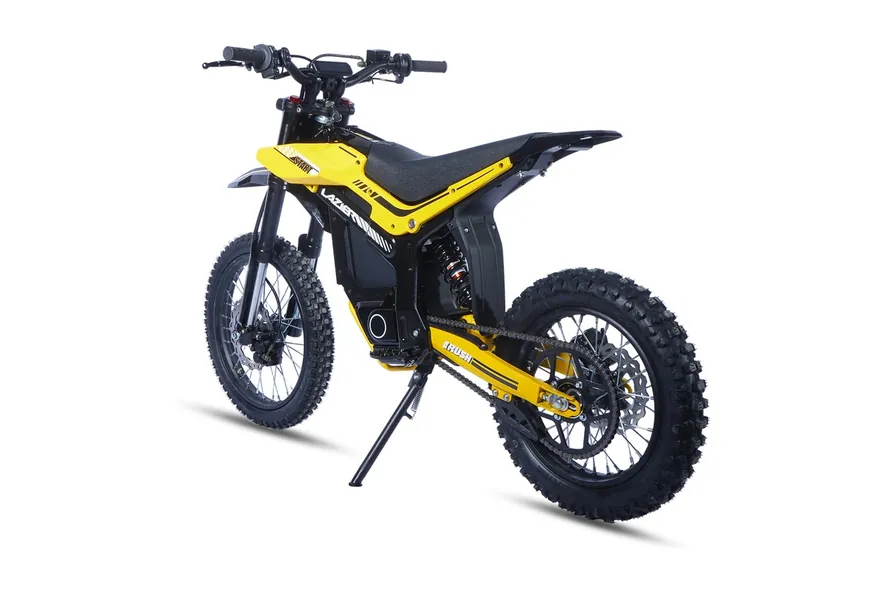 X1 electric dirt bike, 17-inch build, rear three-quarter view