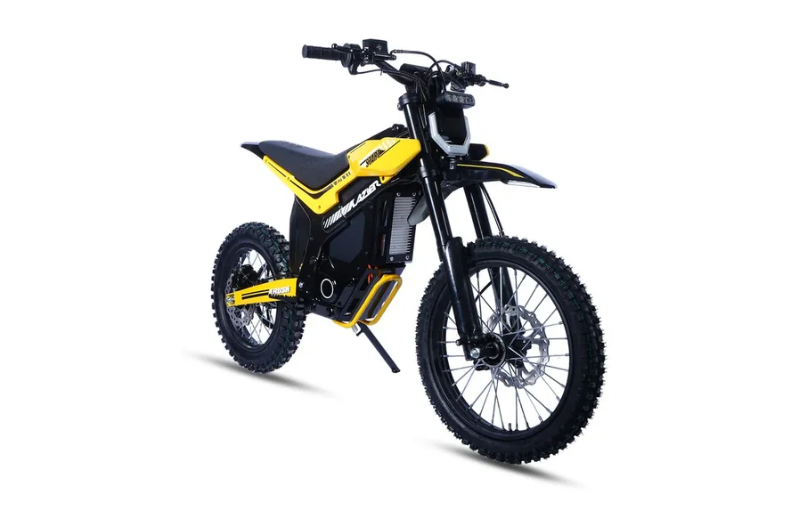 X1 electric dirt bike, 17-inch build, front three-quarter view